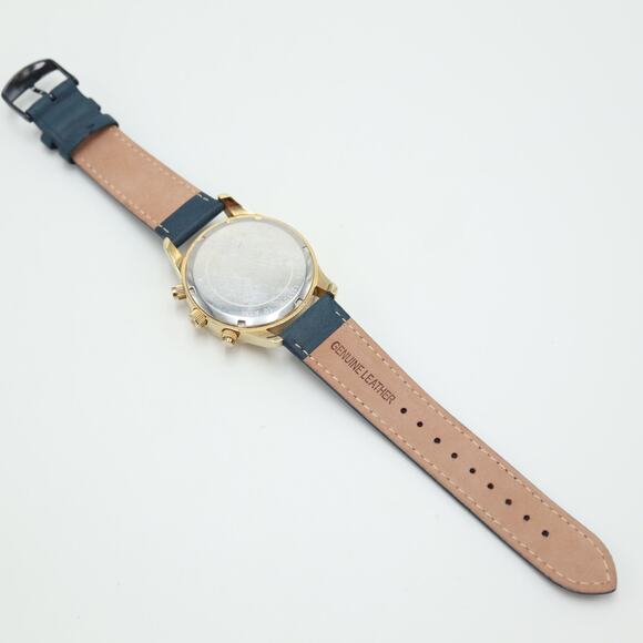 Michael Kors Layton Glitz Gold Black Chronograph 44mm Watch Blue Leather Strap - Picture 14 of 15